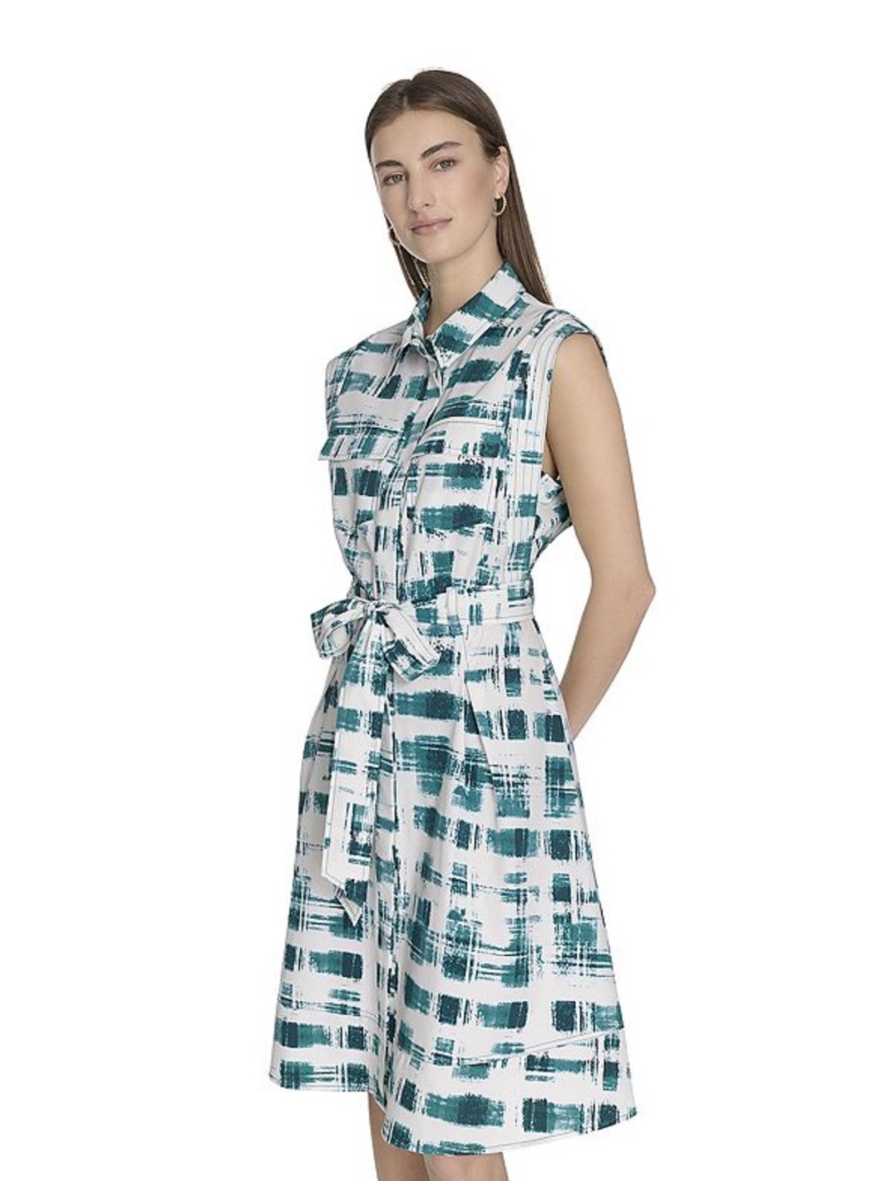 NWT Andrew Marc sequoia multi sleeveless belted shirtdress size 8